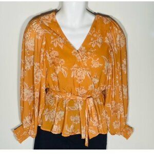 Love Collette Pumpkin & Cream Wrap top Peplum SZ S Boho Chic Cottage Romantic
